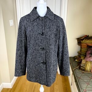 London Fog Coat Wool Blend Black White Marled (L)